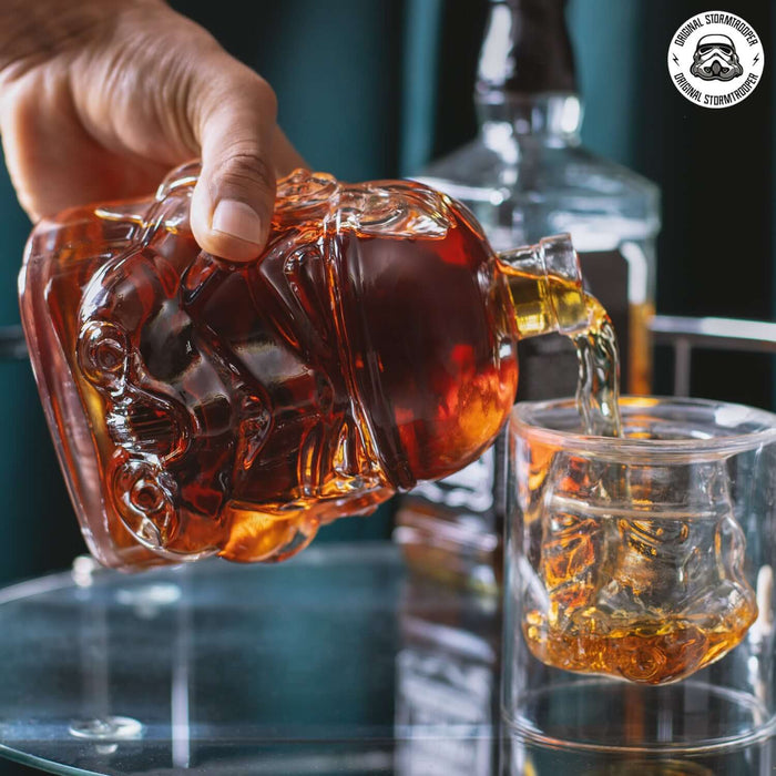 Pouring whisky from Original Stormtrooper Decanter into a matching glass