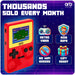 Orb Retro Mini Handheld Games Console with colorful display and features highlighting retro gaming, kid-safe design, and no WiFi needed.